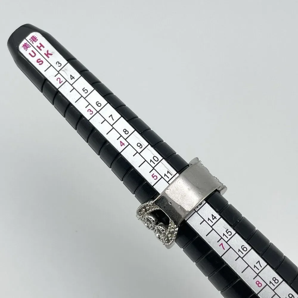 Premier Designs White Rhinestone Wide Ring Band  Sz 6 Boho Statement Cocktail